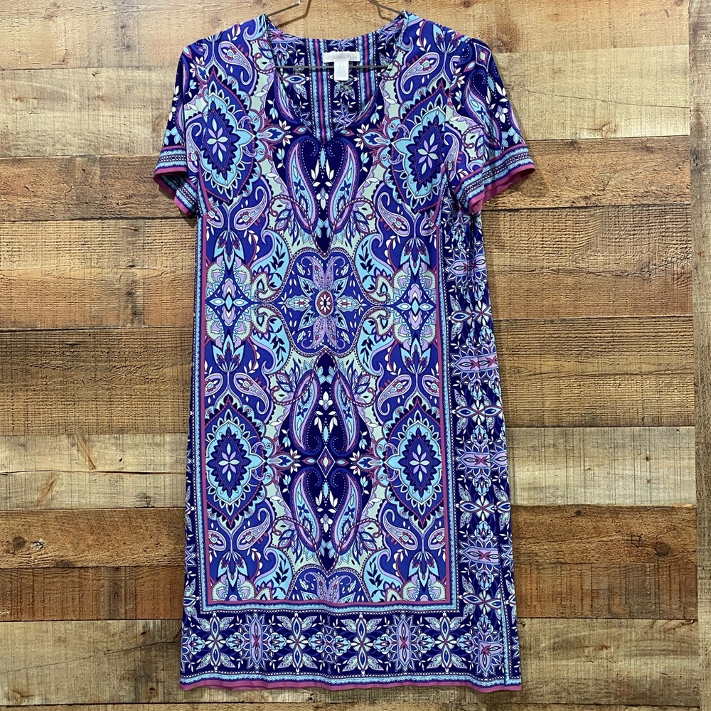 London Times Vibrant Colorful Short Sleeve Print Dress Size 10